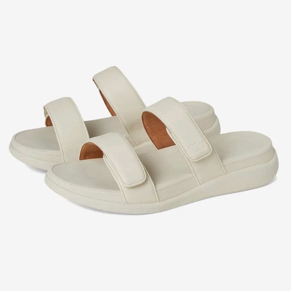 FitFlop F-Mode Go Adjustable Flatform Two Bar Slide, Paris Beige, Size 11, EUC